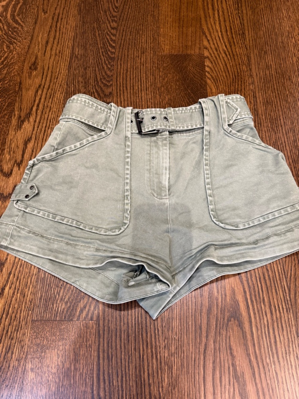 Derek Lam Sage Green Utility Belted Cargo Shorts